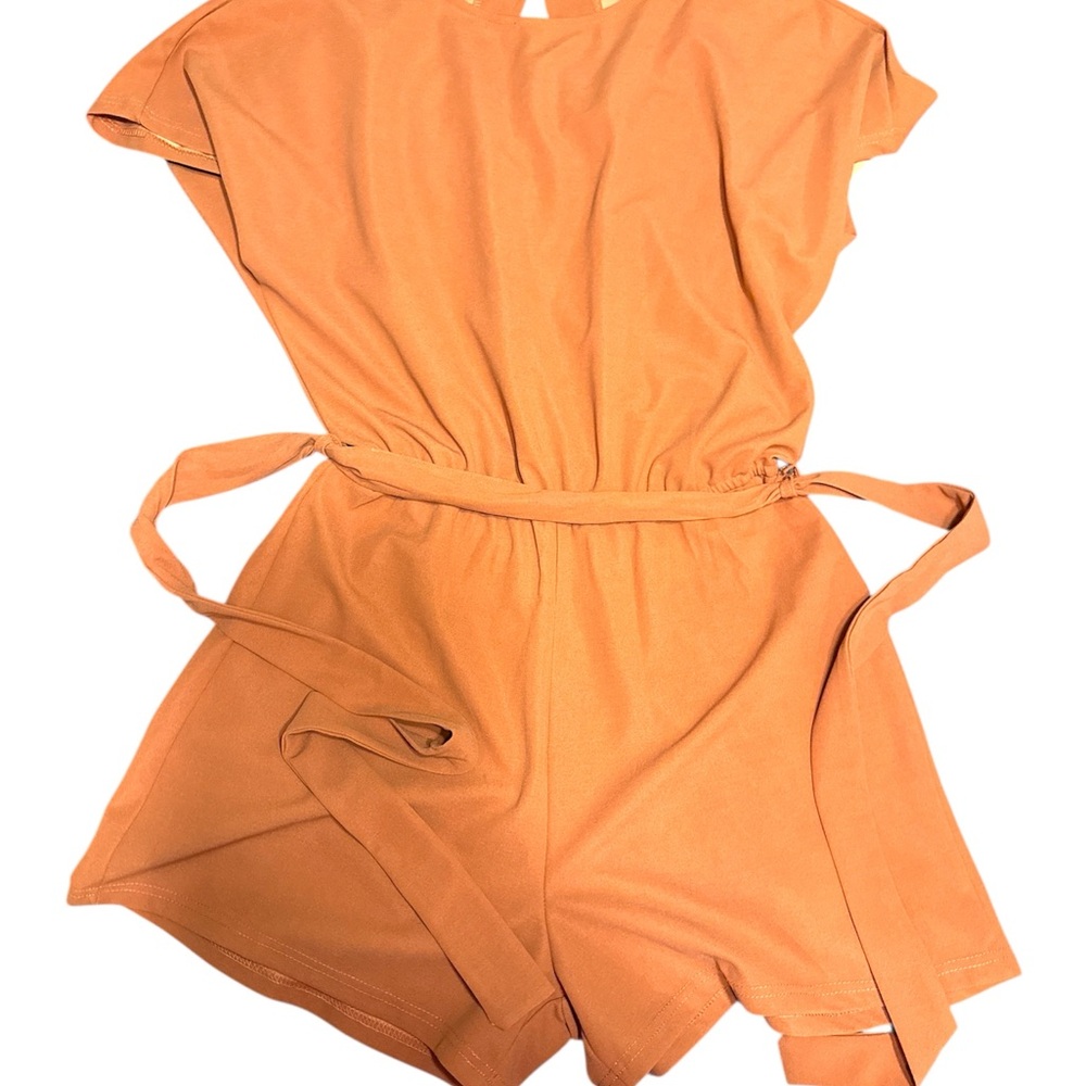 Amazon Peachy-Orange Wrap Romper with Tie Waist
